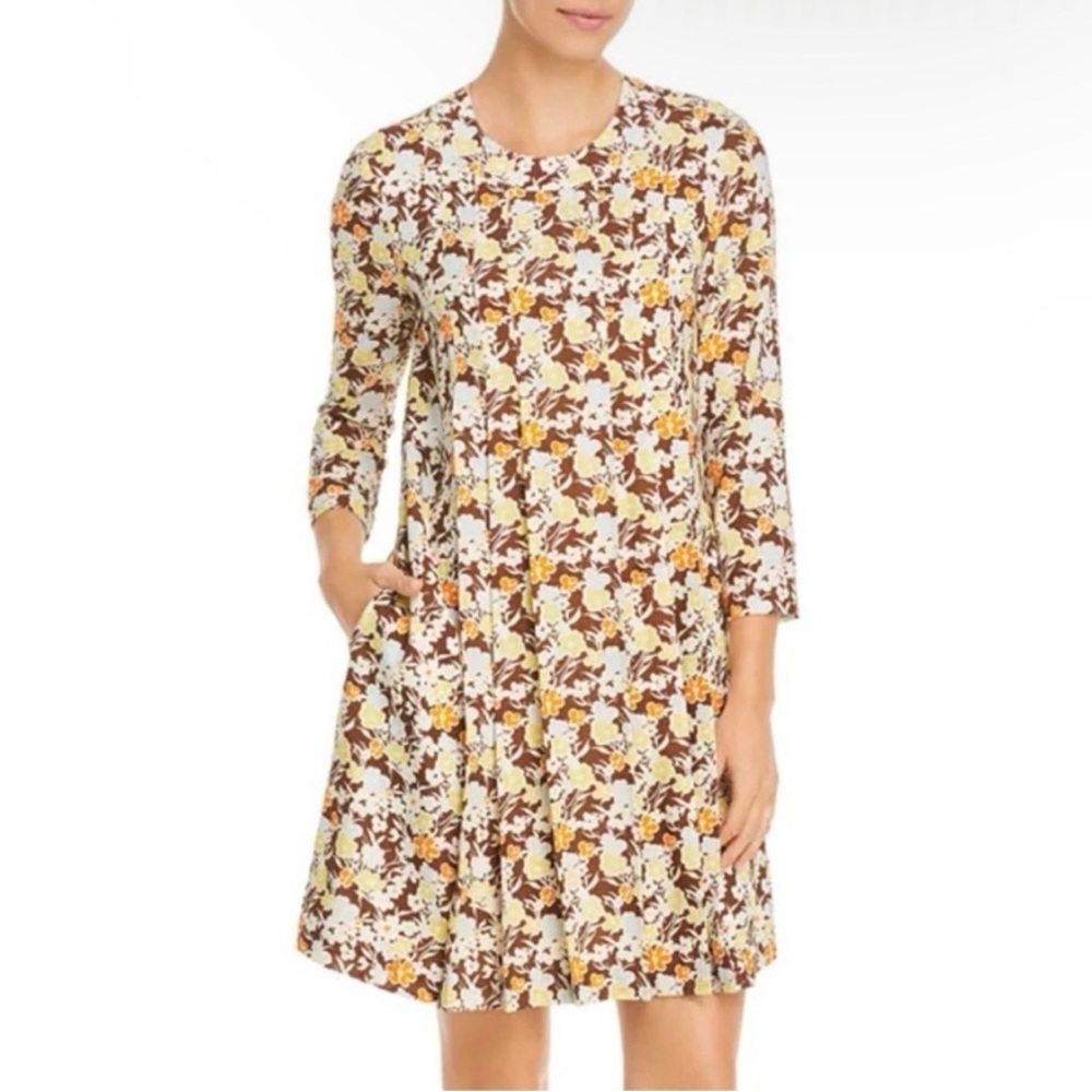 Tory Burch - Silk Wool Challis Floral Short Dress Reverie Brown - Sz 16
